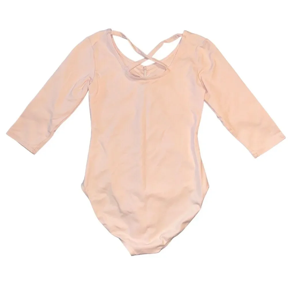 Danskin Now Girls Dance Leotard Blush Pink Strappy Crisscross Back Large 10 12